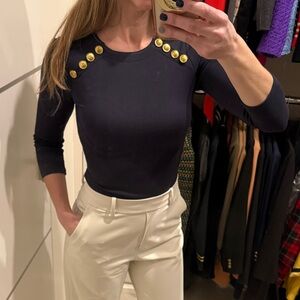 H&M Navy Top with Gold Button Accents XS